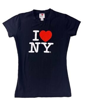 I Love NY Black Fitted T-Shirt Women's Size L New York Heart Graphic Tee
